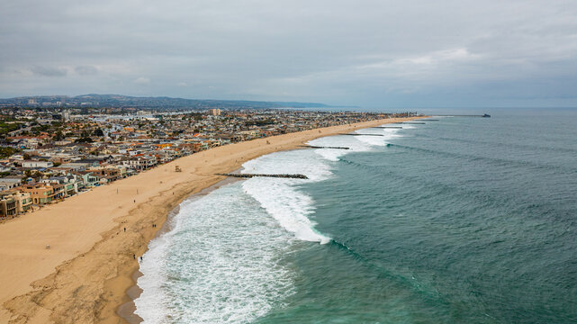 Aerial View of Newport Beach Coastline and Jetties, California - No. 2