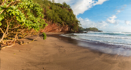 The Red Sand Of Koki Beach and Ka iwi o Pele , Koki Beach Park, Hana, Maui, Hawaii, USA
