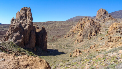 Teide National Park with Roques de Garcia formation and blue sky, Tenerife, Spain
