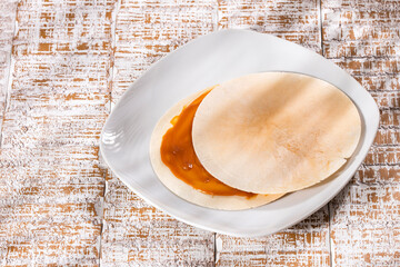 Wafers with caramel sauce - Traditional Colombian dessert
