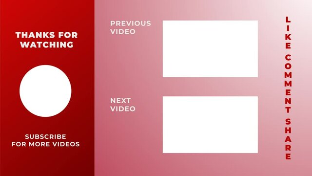 Youtube End Screen with red design. Youtube Video Template. Outro Card. Social Media Design.
