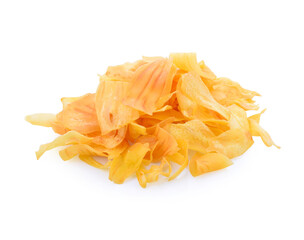 Vacuum fried JackFruit Chips in plate isolated on the white background