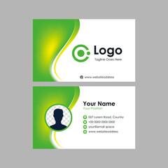 Abstract business card with fresh green wavy mesh gradient background design, professional stylish green name card with photo space template vector