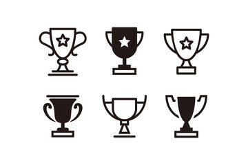 Set of Simple Trophy Icon Illustration Design, Flat Trophy Silhouette Symbol Collection Template Vector