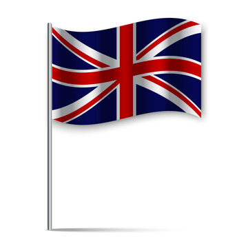Icon with england flag stick on white background. British flag, united kingdom flag. Vector illustration. Stock image.