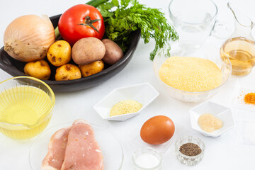 Ingredients to prepare a traditional dish from el Valle del Cauca in Colombia called empanada