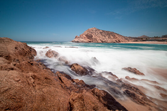 Blured waves in Playa Santa Maria in Los Cabos, BCS, Mexico