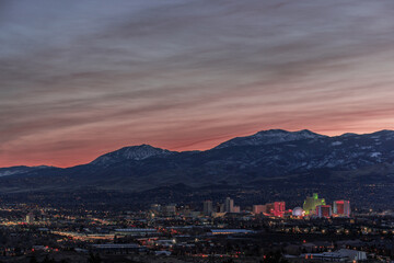 Beautiful sunset over the illuminated Phoenix city in Arizona
