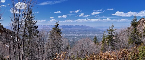 Wasatch Front Mount Olympus Peak hiking trail inspiring views in spring via Bonneville Shoreline,...