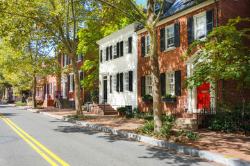 Fototapeta na wymiar Historical Georgetown street in springtime - Washington D.C. United States