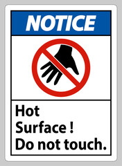 Notice Sign Hot Surface Do Not Touch On White Background