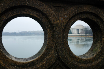 Jefferson Memorial as seen from the holes of the bridge port - Washington D.C. United States of...