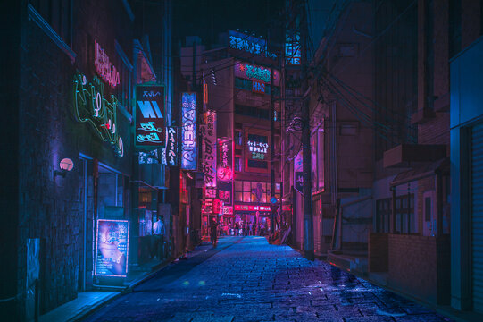 neon lights streets at night asian street, china. Taiwan. japan street 