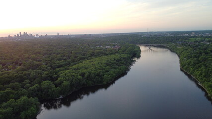 Minneapolis Skyline at Sunset Aerial