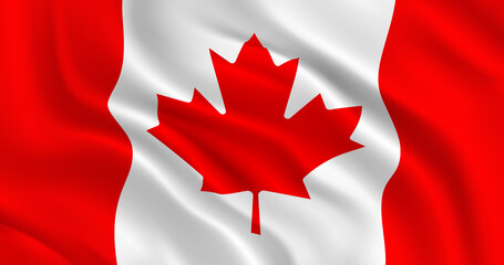 National Flag of Canada flies in the wind. Wavy canadian flag. Close up front view. Beautiful for design. Realistic 3d Vector illustration