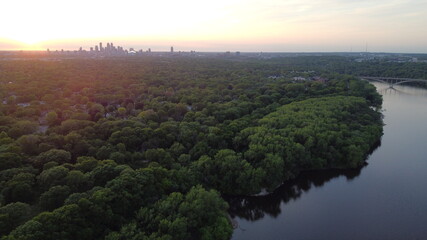 Minneapolis Skyline at Sunset Aerial