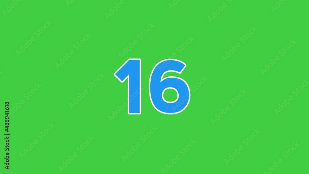 Poster timing concept. countdown twenty to one animation like in split-flap or solari display. chroma key g