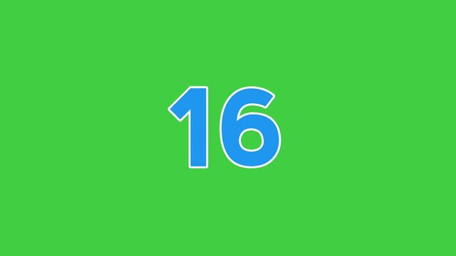 Timing concept. Countdown twenty to one animation like in split-flap or solari display. Chroma key green background for keying.