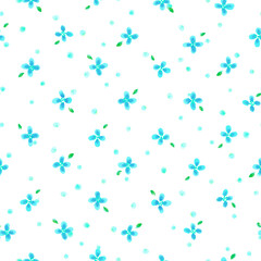 Light blue polka dot floral watercolor seamless pattern