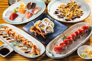 Japanese sushi set on a table