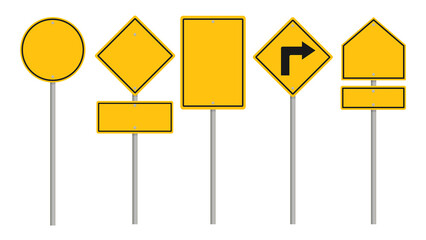 Collection of blank yellow road sign or Empty traffic signs isolated on white background. illustration vector © sichon
