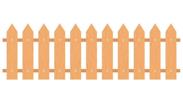 Orange wooden fence isolated on white background with parallel plank old. Vector illustration