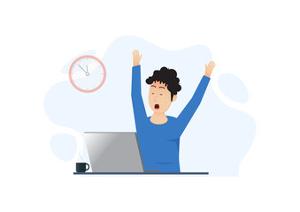 Businessman working overtime late night in office with laptop computer.