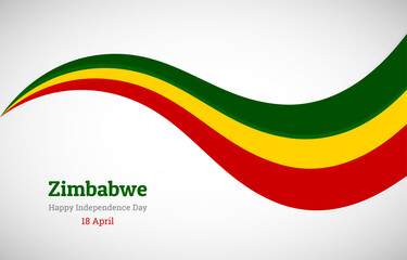 Abstract shiny Zimbabwe wavy flag background. Happy independence day of Zimbabwe with creative vector illustration