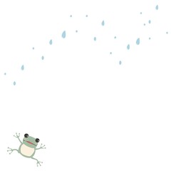 雨の日に喜ぶ蛙のイラストフレーム