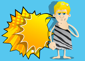 Cartoon prehistoric man thinking. Vector illustration of a man from the stone age.