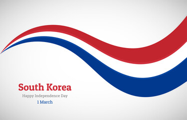 Abstract shiny South Korea wavy flag background. Happy independence day of South Korea with creative vector illustration