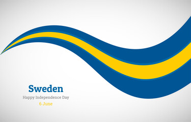 Abstract shiny Sweden wavy flag background. Happy independence day of Sweden with creative vector illustration