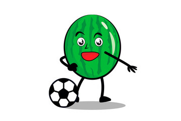 Watermelon Cartoon mascot or character plays soccer and becomes the mascot for his soccer team