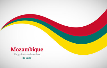 Abstract shiny Mozambique wavy flag background. Happy independence day of Mozambique with creative vector illustration