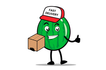 Watermelon Cartoon mascot or character as a delivery courier officer