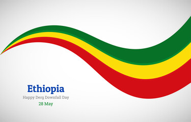 Abstract shiny Ethiopia wavy flag background. Happy derg downfall day of Ethiopia with creative vector illustration