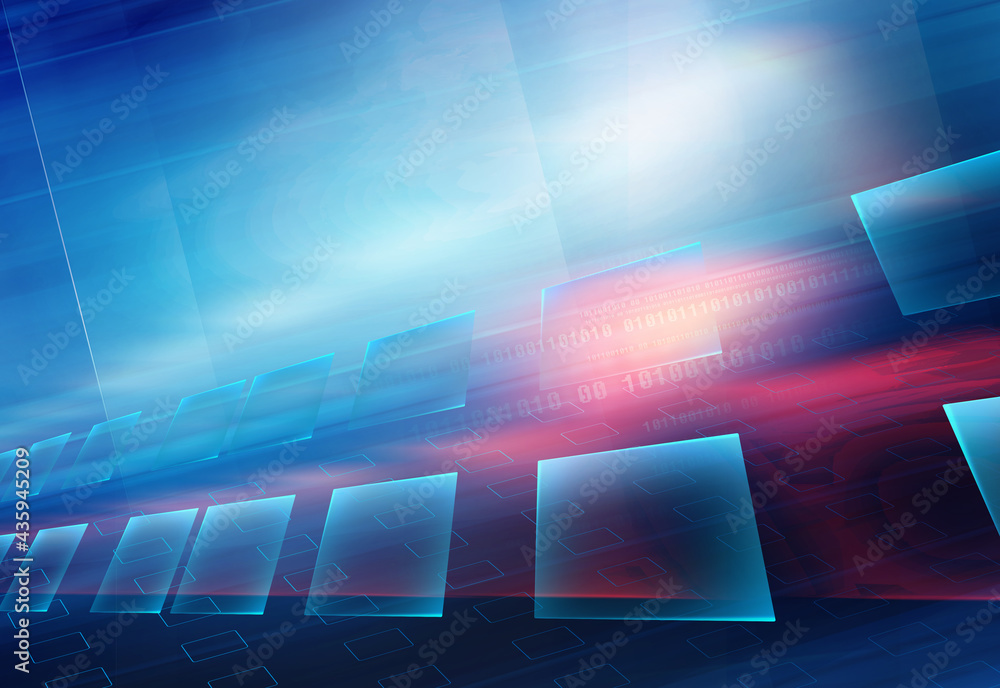 Poster 3d illustration of graphical abstract technology with boxes and rays background