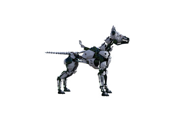 Cyborg dog with various poses for using a collage. Cyborg dog with black and white textures created in 15 degree steps. 3D rendering, 3D illustration