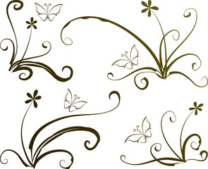 vector drawing plant love hearts flowers trees leaf Orchid icon sign design set