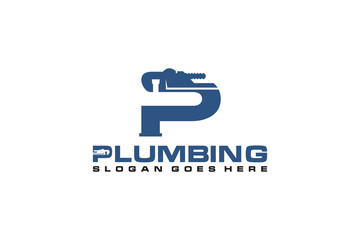 P Initial for Plumbing Service Logo Template, Water Service Logo icon vector.