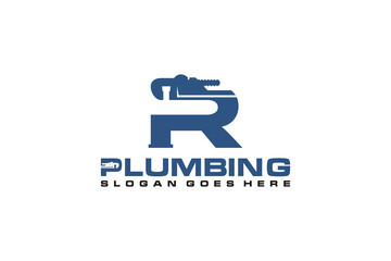 R Initial for Plumbing Service Logo Template, Water Service Logo icon vector.