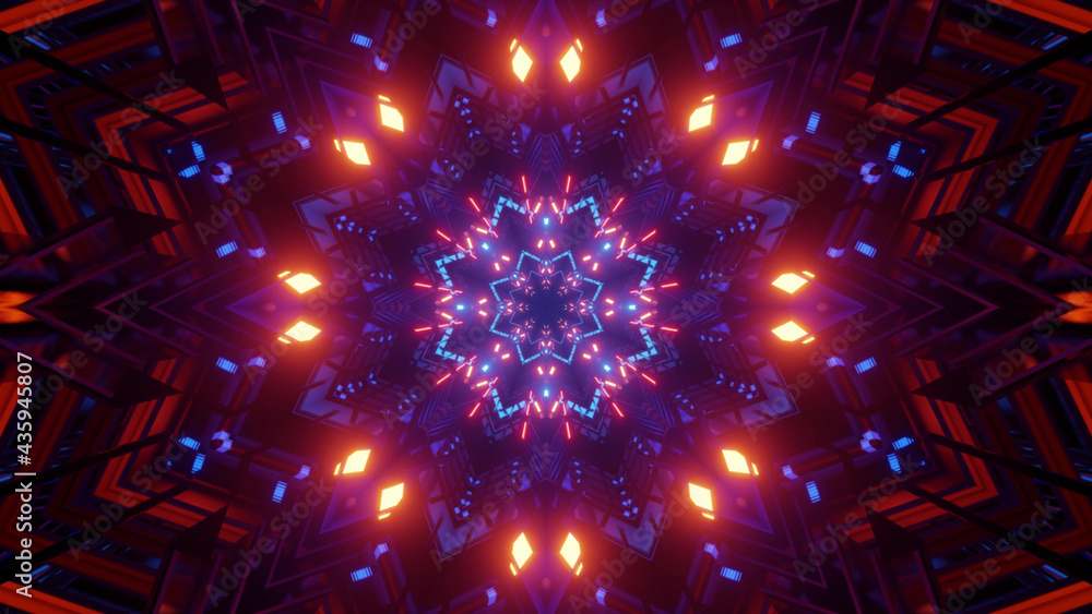 Poster 3d rendering of a futuristic background with geometric shapes and glowing neon lights