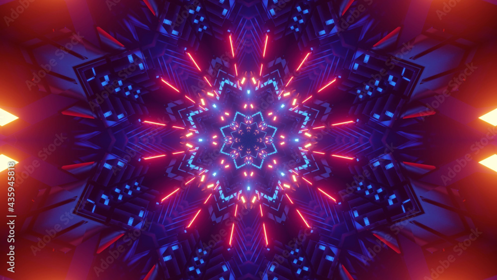 Aufkleber 3d rendering of a futuristic background with geometric shapes and glowing neon lights