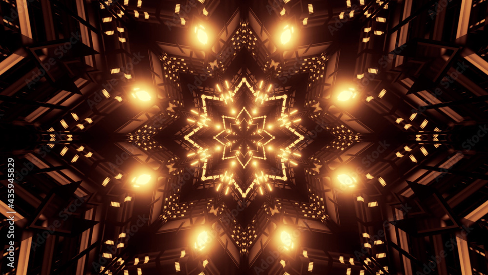 Poster 3d rendering of a futuristic background with geometric shapes and glowing neon lights