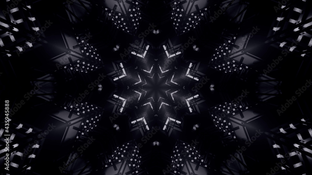Poster 3d rendering of a futuristic background with geometric shapes and black and white glowing lights
