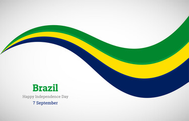 Abstract shiny Brazil wavy flag background. Happy independence day of Brazil with creative vector illustration