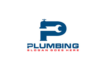 P Initial for Plumbing Service Logo Template, Water Service Logo icon vector.