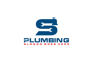 S Initial for Plumbing Service Logo Template, Water Service Logo icon vector.