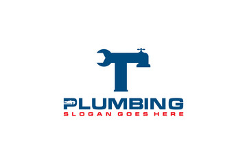 T Initial for Plumbing Service Logo Template, Water Service Logo icon vector.