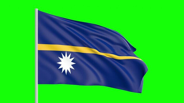 National Flag Of Nauru Waving In The Wind on Green Screen With Alpha Matte